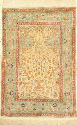Hereke Seide fein(13 x 13), signiert, Türkei, um 1950, reine Naturseide, ca. 165 x 117 cm, ca. 1,7 Mio. Kn/qm, EHZ: 2