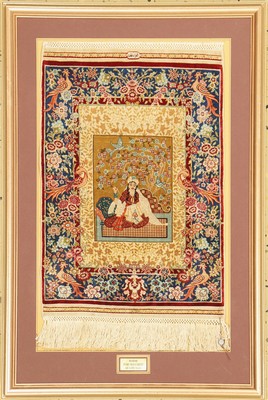 Hereke Seide fein(15 x 15), signiert Ghor Khan, Türkei, ca. 50 Jahre, reine Naturseide, ca. 47 x 32 cm, ca. 2,2 Mio. Kn/qm, EHZ: 1, gerahmt, ca. 68 ...