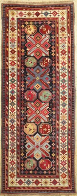 Antiker Akstafa Kazak, Kaukasus, 19.Jhd, Wolle auf Wolle, ca. 287 x 114 cm, EHZ: 1-2, fachkundig gereinigt
