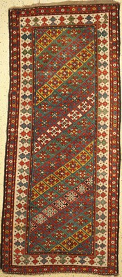 Antiker Gendjeh, Kaukasus, 19.Jhd, Wolle auf Wolle, ca. 275 x 120 cm, EHZ: 2, Ecken leicht beschädigt