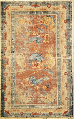 Früher Ning-Hsia antik, China, 18.Jhd, Wolle auf Baumwolle, ca. 207 x 130 cm, EHZ: 4,auf Stoff genäht