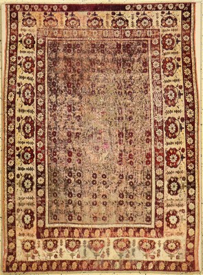 Antiker Agra Seide, Indien, 19.Jhd, reine Naturseide, ca. 150 x 109 cm, EHZ: 4, auf Stoff genäht