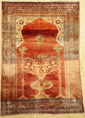 Täbriz"Hadji-Jalili" Seide, antik, Persien, 19. Jhd., reine Naturseide, ca. 185 x 135cm, EHZ: 2, stark abraschiert, fachkundig gerein igt