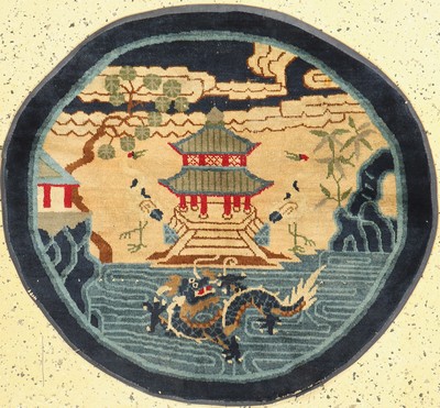 Antiker Peking"Drache", China, 19.Jhd, Wolle auf Baumwolle, ca. 100 x 93 cm, EHZ: 3