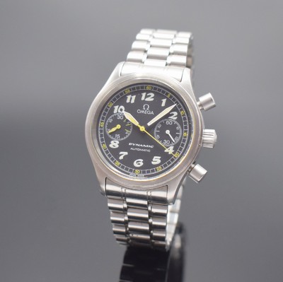 OMEGA Dynamic Herrenarmbanduhr mit Chronograph, Schweiz um 2004, Automatik, verschr. Stahlgeh., orig. Gliederband m. Faltschl., schwarzes Zifferblatt ...