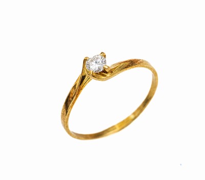 14 kt Gold Brillant-Ring, GG 585/000, Brillant ca. 0.25 ct Weiß/lr, RW 68, ca. 2.5 g, Schmuckpass anbei