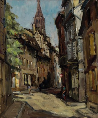 Philippe Steinmetz, 1900-1987 Landau, Dorfansicht, Öl/Malkarton, rechts unten signiert und dat. 47, ca. 46x38cm, R. ca. 54x46cm