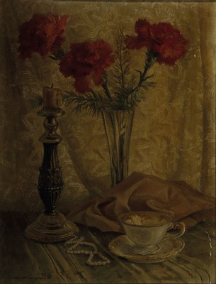 Hans-Heinrich Müller-Werther, 1911-2008 Nürnberg, Studium an der Akademie München, Stillleben mit Kerzenleuchter, Blumenvase, Perlenkette u. ...