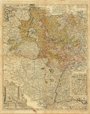 Zwei Kupferstichkarten: Mannheim und Rheinlauf, 18.Jh., Johann Baptist Homann (1664-1724):"Hodierna Sedes Electoris Palatini Manheimium", ...