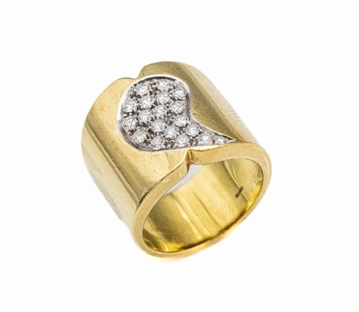 18 kt Gold Brillant-Ring, GG/WG 750/000, 19Brillanten zus. ca. 0.49 ct feines Weiß/vs, ca. 16.1 g, RW 55