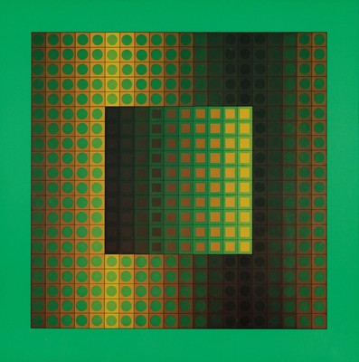Victor Vasarely, 1906-1997, Serigrafie, unsign., unter Glas gerahmt, gesamt ca. 42 x 42 cm,