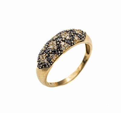 14 kt Gold Diamant-Ring, GG 585/000, Brillanten und Diamanten zus. ca. 1.00 ct Braun/si und Schwarz (beh.), RW 60, ca. 3.3 g