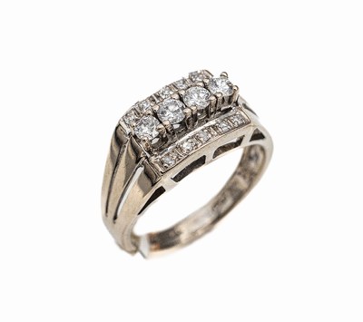 14 kt Gold Diamant-Ring, WG 585/000, 4 Brillanten und 10 8/8-Diamanten zus. ca. 0.50 ct Weiß/p 1, total ca. 6.2 g, RW 57