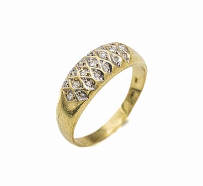 14 kt Gold Diamant-Ring, GG 585/000, 19 Brillanten und 8/8-Diamanten zus. ca. 0.13 ct Weiß/p 1, RW 57, ca. 3.3 g