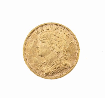 Goldmünze, 20 Franken, Schweiz, 1935, sogn.Vreneli, Helvetia