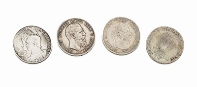 Konvolut 4 Silbermünzen, Preussen, best. aus: 1 x 5 Mark, 1901, Friedrich I., 1701, Wilhelm II., 1901, 1 x 5 Mark, 1888, Friedrichdeutscher Kaiser ...
