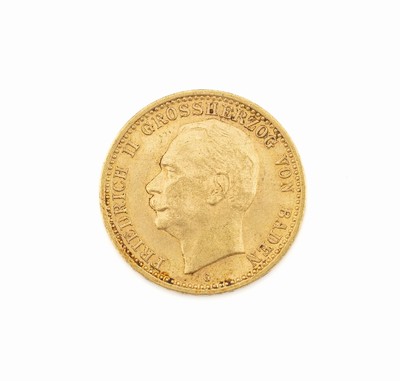 Goldmünze, 10 Mark, Deutsches Reich, 1910, Friedrich II. Großherzog von Baden, Prägemarke G