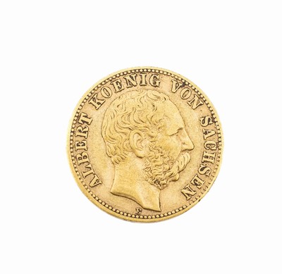 Goldmünze, 10 Mark, Deutsches Reich, 1875, Albert König von Sachsen, Prägemarke E