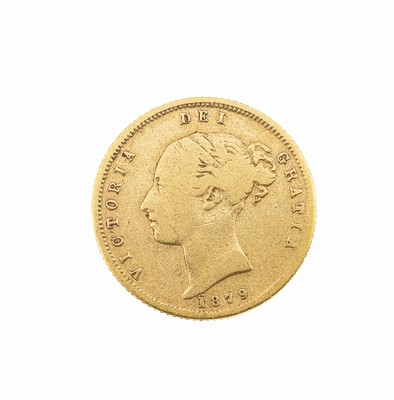Goldmünze, 1/2 Sovereign, Großbritannien, 1879, Victoria dei gratia, RV: Regina Fid Def Britanniarum