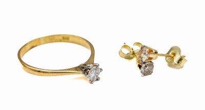 Konvolut mit Brillanten, best. aus: 18 kt Gold GG/WG 750/000 Ring mit Brillant ca. 0.21ct feines Weiß/si, RW 58, Caratangaben grav., 14 kt Gold GG ...