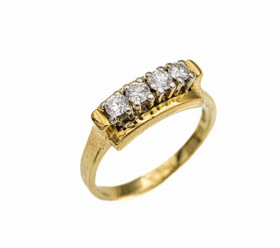 14 kt Gold Brillant-Ring, GG/WG 585/000, 4 Brillanten zus. ca. 0.40 ct Weiß/si, total ca. 4.7 g, reinigungsbed., RW 57