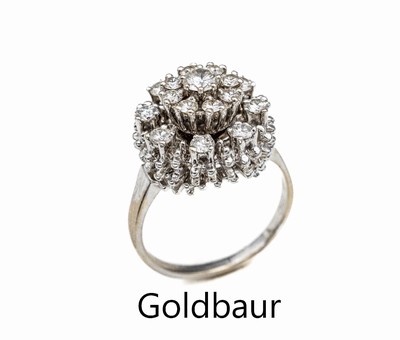Ausgefallener 18 kt Gold Brillant-Ring, Meistermarke GOLDBAUR, WG 750/000, 17 Brillanten zus. ca. 1.05 ct feines Weiß -Weiß/si, untere Ebene ...