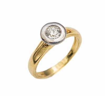 14 kt Gold Diamant-Ring, GG/WG 585/000, ein in WG gefasster Brillant ca. 0.40 ct l.get.Weiß/si, RW 54, ca. 4.7 g