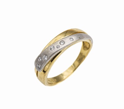 8 kt Gold Brillant-Ring, GG/WG 333/000, Durchbrucharbeit, in WG gefasste Brillanten zus. ca. 0.10 ct Weiß/si, (Karatangaben grav.) RW 58, ca. 4.3 g