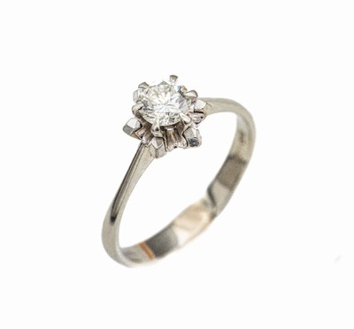 14 kt Gold Brillant-Ring, WG 585/000, Brillant ca. 0.50 ct l.get.Weiß/si, total ca. 3.3 g, RW 58