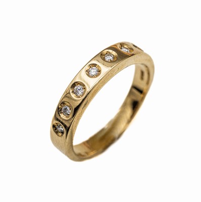14 kt Gold Christ-Brillant-Ring, GG 585/000, 7 in Ringschiene eingelassene Brillanten zus. ca. 0.14 ct Weiß/si, RW 58, total ca. 4.5 g