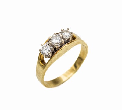14 kt Gold Brillant-Ring, GG 585/000, 3 Brillanten zus. ca. 0.55 ct Weiß/si, RW 58, ca. 5.2 g