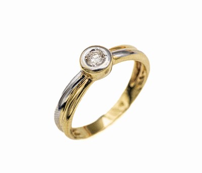 14 kt Gold Brillant-Ring, GG 585/000, Brillant ca. 0.15 ct l.get.Weiß/p 1, total ca. 2.1 g, RW 57