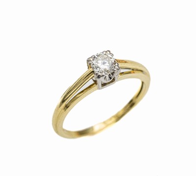 14 kt Gold Diamant-Ring, GG/WG 585/000, Altschliff-Diamant ca. 0.50 ct Weiß/vs, total ca. 4.0 g, RW 60