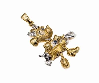 14 kt Gold Anhänger " Minnie Mouse", GG/WG 585/000, kleiner Diamantbesatz in der Schleife zus. ca. 0.02 ct Weiß/p 1, mittig Glieder ...