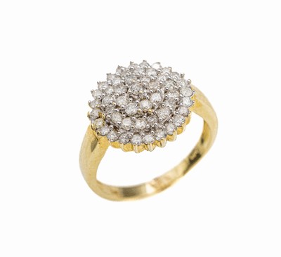 14 kt Gold Brillant-Ring, GG/WG 585/000, Brillanten zus. ca. 1.00 ct (grav.) get.Weiß/ p, total ca. 4.3 g, RW 54