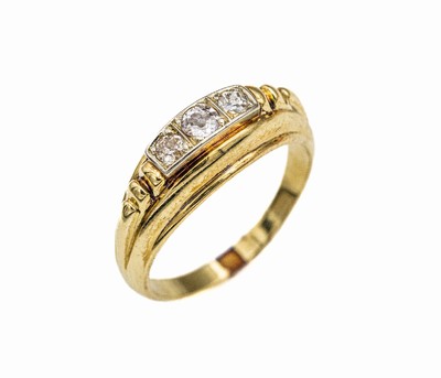 14 kt Gold Diamant-Ring, GG/WG 585/000, 3 Altschliff-Diamanten zus. ca. 0.23 ct feinesWeiß-Weiß/si-p1, total ca. 4.3 g, RW 57