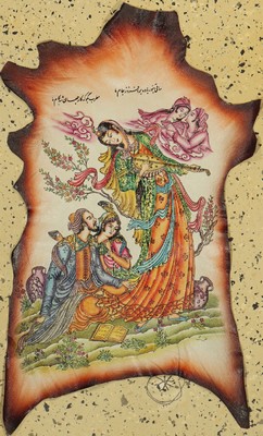 Leder Malerei, Persien, ca. 50 Jahre, Leder, ca. 80 x 48 cm, EHZ: 1
