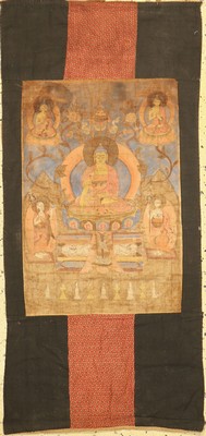 Thangka alt, Tibet, um 1930/1940, Stoffmalerei, ca. 124 x 58 cm, EHZ: 2-3