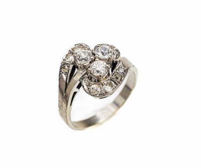 14 kt Gold Diamant-Ring, WG 585/000, 13 Altschliff-Diamanten zus. ca. 1.20 ct Weiß- l.get.Weiß/p1, total ca. 5.6 g, RW 57