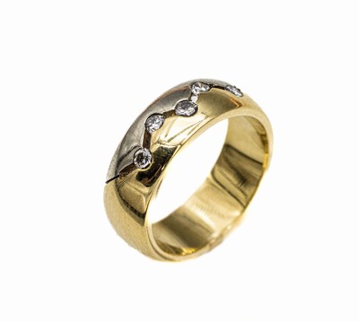 14 kt Gold Brillant-Ring, GG/WG 585/000, 5 Brillanten zus. ca. 0.25 ct feines Weiß/si, total ca. 9.3 g, RW 56