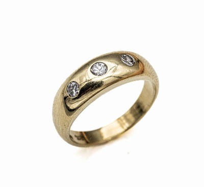14 kt Gold Diamant-Bandring, GG 585/000, 3 8/8-Diamanten zus. ca. 0.24 ct feines Weiß- Weiß/si, total ca. 7.6 g, RW 58