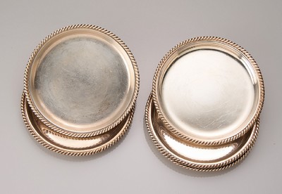 5 Untersetzer, 835er Silber, Meistermarke HB, Kordelrandverzierung, D. ca. 10.5 cm, ca. 339 g