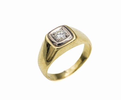 14 kt Gold Brillant-Ring, GG/WG 585/000, inWG gefasster Brillant ca. 0.22 ct Feines Weiß/si, RW 55, total ca. 6.4 g, mit Zertifikat
