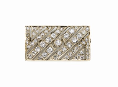 14 kt Gold Diamant-Brosche, WG 585/000, Österreich, Wien 1920er Jahre, in Reihe gefasste Altschliff-Diamanten zus. ca. 2.70 ...