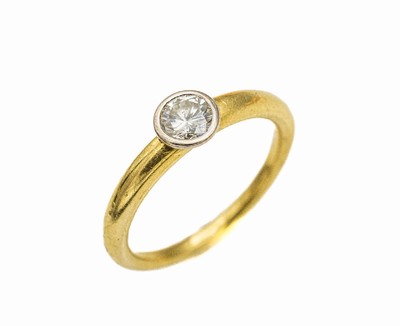 18 kt Gold Solitär-Ring, GG/WG 750/000, Brillant in WG-Zargenfassung ca. 0.40 ct get.Weiß/si, RW 54, Meistermarke unged., total ca. 4.2 g