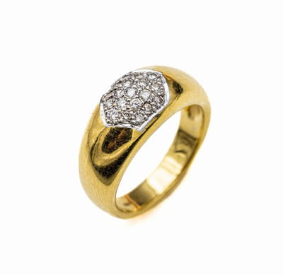 18 kt Gold Brillant-Ring, GG 750/000, 19 Brillanten zus. ca. 0.28 ct Weiß/si, ca. 10.52 g, RW 55
