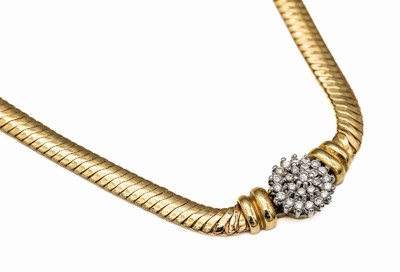 14 kt Gold Brillant-Collier, GG 585/000, 25Brillanten zus. ca. 0.27 ct Weiß/si-p, ca. 21.6 g, L. ca. 45 cm, Karabinerschließe, passend zu Kat.-Nr. ...