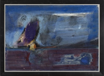 Alfred Emmerich, 1928 - 1999 Mannheim, Abstrakte Komposition in Blau- und Rottönen, Mischtechnik auf Papier, rechts unten signiertu. datiert 1971 ...