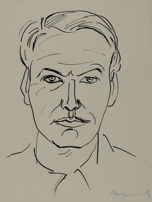 Rudi Baerwind, 1912-1982 Mannheim, Studium in Berlin, München und Paris, Schüler von Fernand Leger, Tuschezeichnung, Selbstporträt,rechts unten ...