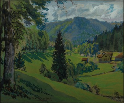 Fritz Kaiser, 1891 Villingen-1974 Freiburg/Breisgau, beteiligt an den Großen Deutschen Kunstausstellungen, Aquarell und Kohlestift, ...